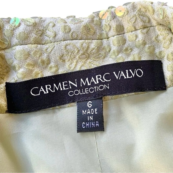 Carmen Marc Valvo Collection Silk Sequined Textured Beige Evening Jacket Size 6 - Picture 5 of 6